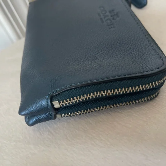 Coach Teal Blue Double Zip Leather Wristlet via - Picture 4 of 12